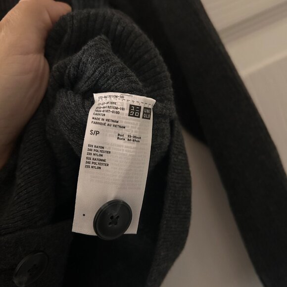 2/$20 Uniqlo dark grey cardigan, size small - Picture 2 of 2
